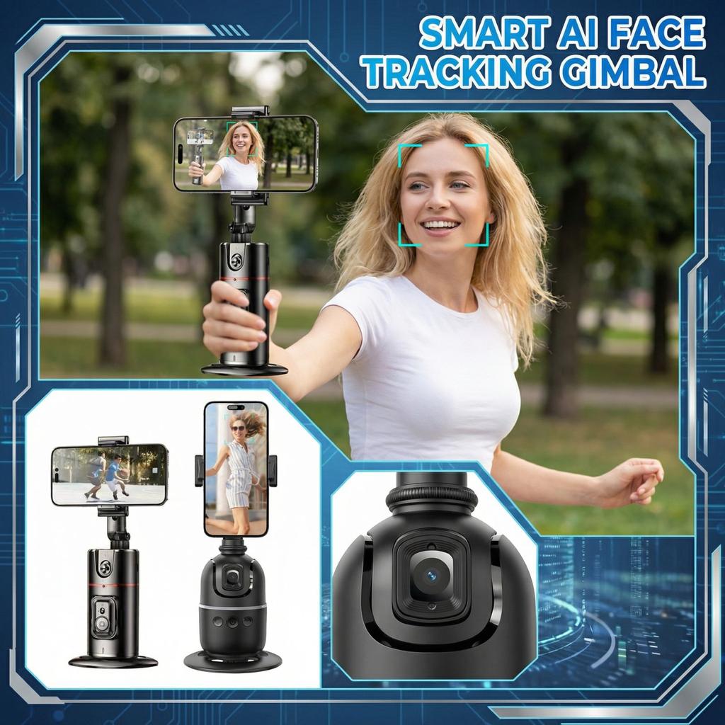 Smart Facial Phone Tripod, 360° Rotation Hands-Free Auto Face Tracking Tripod, Gesture Control & No App, Retractable Phone Stand For Vlogging, Li