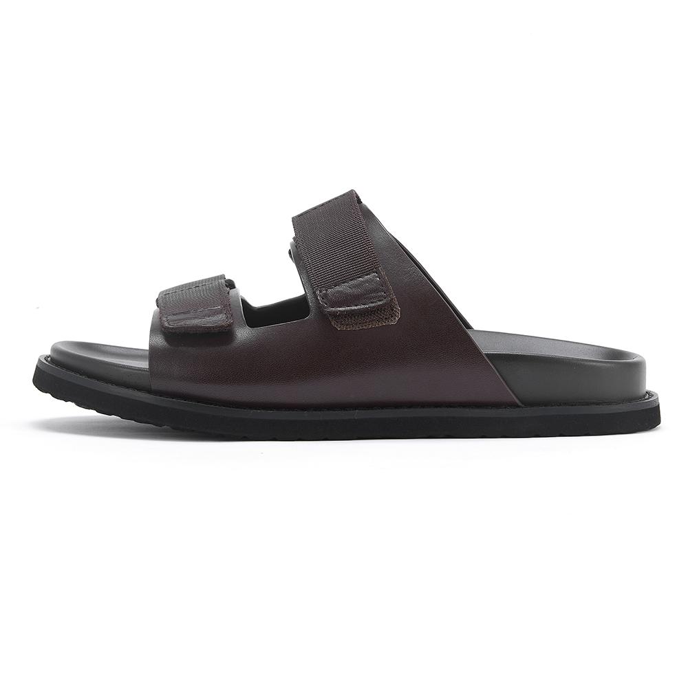 2025 New Design Top Layer Cow Leather Beach Slippers for Men Non-Slip Summer Flat Sandals Embroidered Logo Wholesale Pour Homme