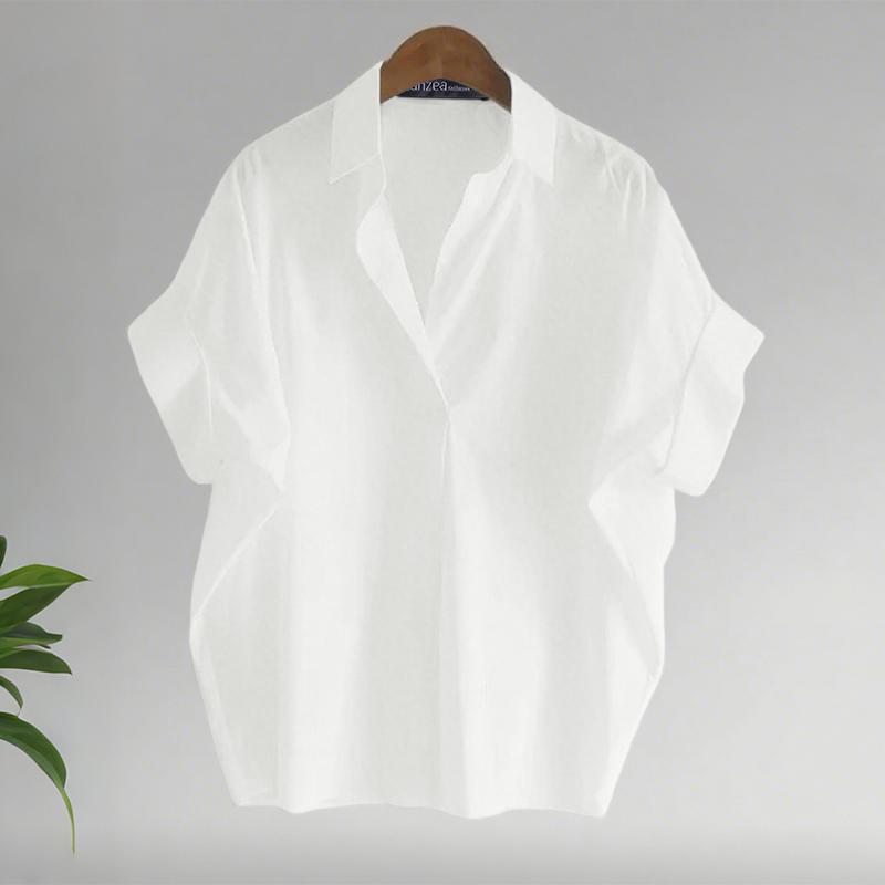 ZANZEA Women Turn Down Collar Loose Casual Short Sleeve Blouse