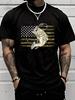 Unisex Custom T-Shirt Casual Round Neck Printing, Suitable For Travel/Vacation/Outdoor Camping American Flag Fishing