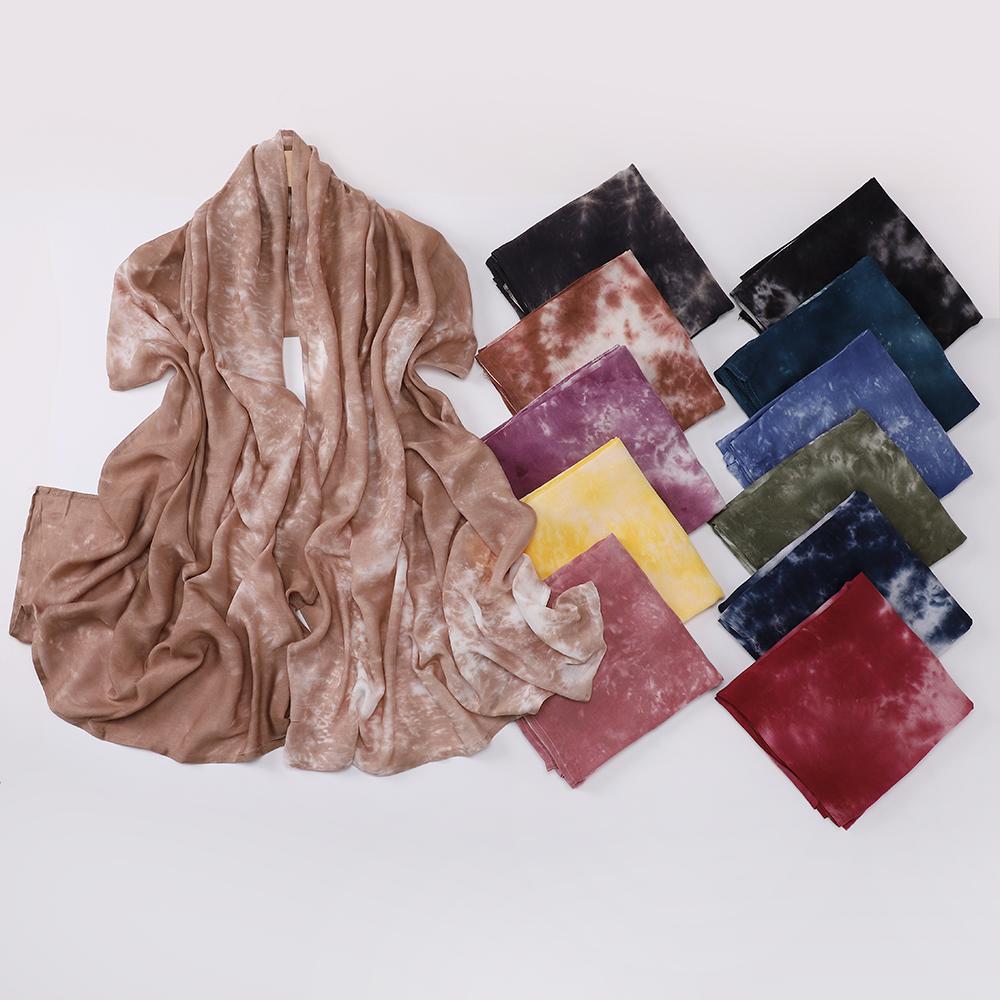 Hot Selling Tie Dye Printed Hijab Modal Cotton Viscose Scarf Rayon Shawl Lightweight Muslim Ramadan Headscarf Scarves