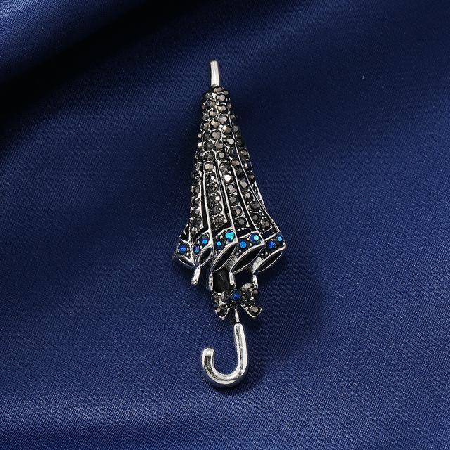 Женская мода Vintgae, синий кристалл, брошь-зонтик для женщин, роскошная брошь из эмалированного сплава желтого и золотого цвета, булавки