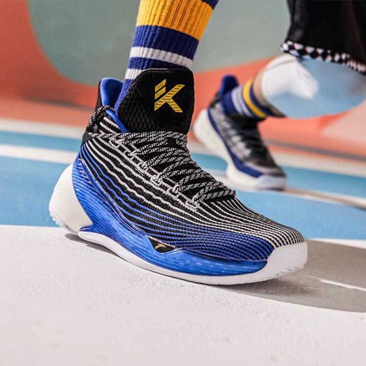 Anta Thompson KT4 Playoffs Mid Basketball Shoes Men Basketball Shoes Black Blue 11921101-2