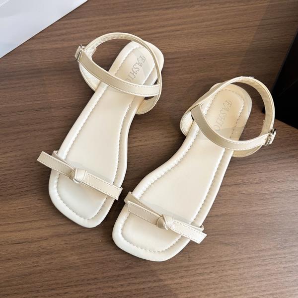 

Fashion Comfort Shoes for Women Buckle Strap Flat Sandals Summer Heels All-Match Without Silver 2025 Girls Retro Beach Casual Scandals 35