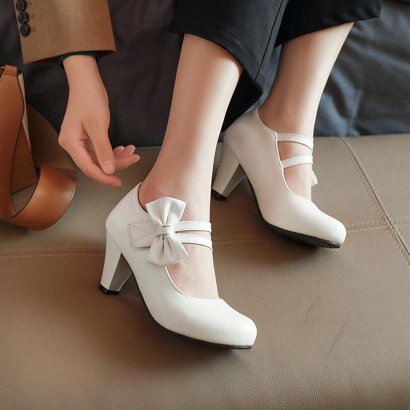 Women's Mary Jane Bow Block Heel Pumps for Party Casual Wear