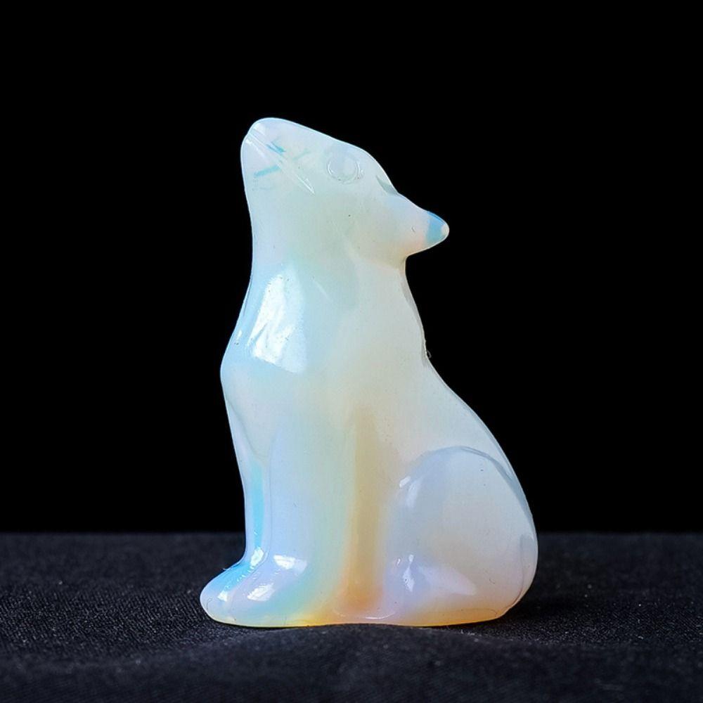 Carving Crystal Wolf Statue Natural Animal Ornament Feng Shui Ornament Crystal Little Wolf  Office
