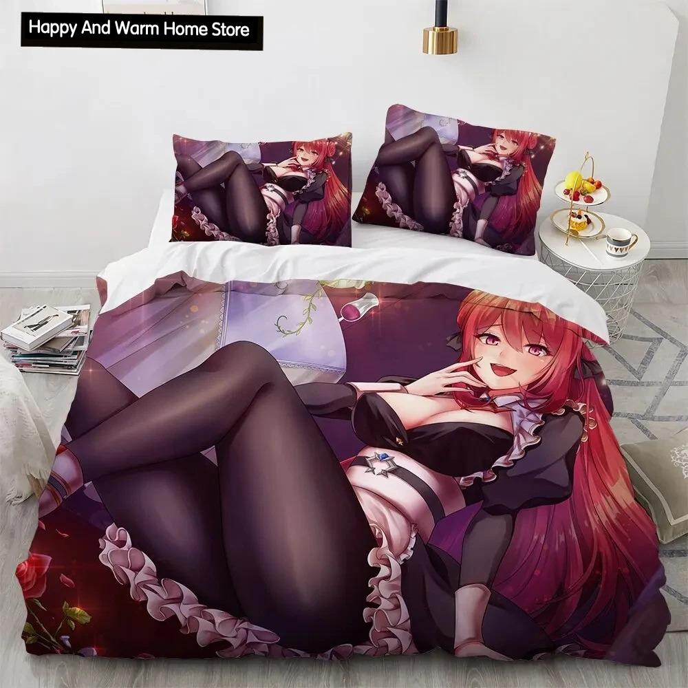Set de lenjerie de pat pentru fete Kawaii Anime sexy, cuvertură de pilotă Set pat cuvertură husă de pilota pentru fată de pernă, King Queen Twin Size Băieți Fete Adulti