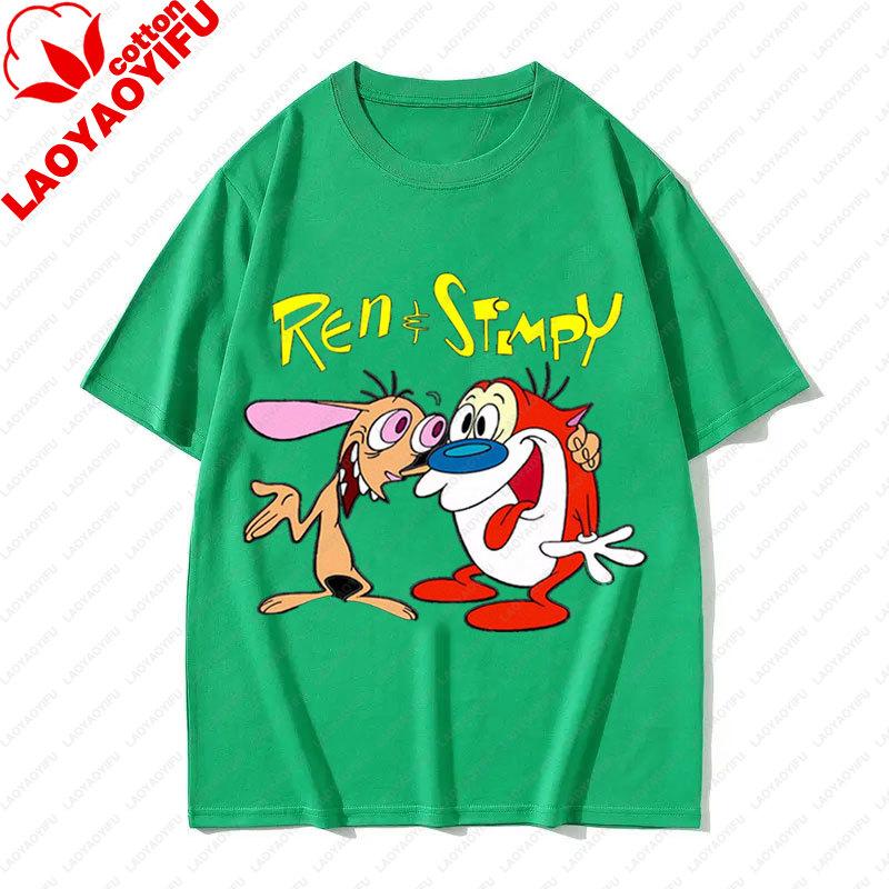 Vintage Cartoon 90S Ren and Stimpy Show TV Graphic TShirts Casual Funny Camisetas 2 Side Printed Short Sleeved Y2k Clothes XS