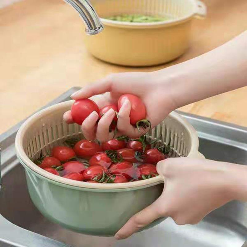 Hui Si Dual-Layer Kitchen Colander and Storage Basket for Fruits and Vegetables