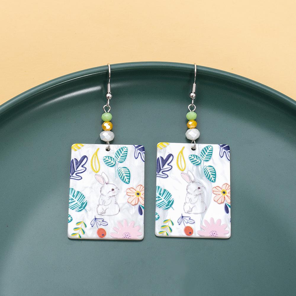 Charming Cartoon Style Flower & Easter Bunny 3D Printed Acrylic Earrings for Women