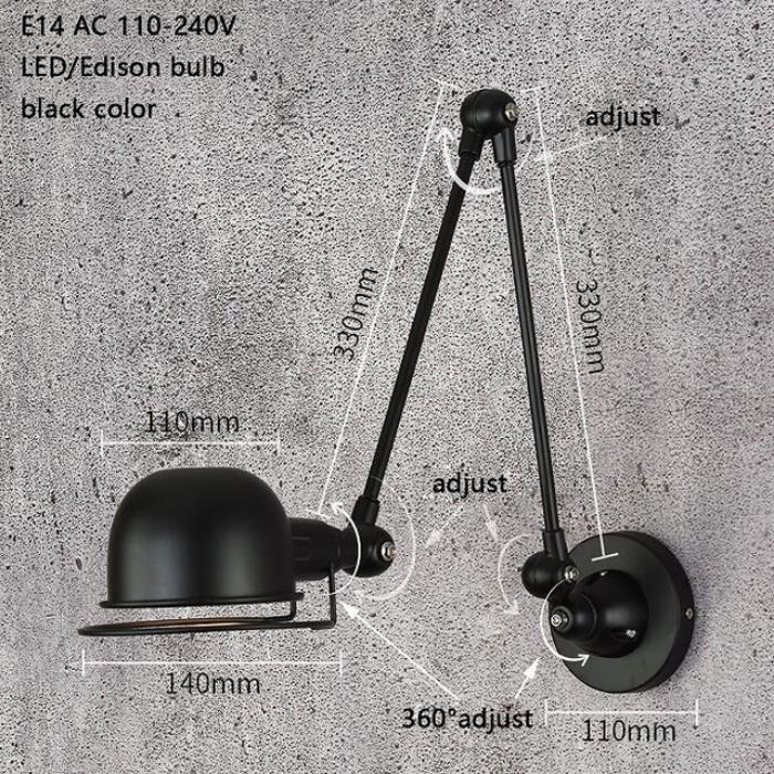 Klasik İskandinav loft endüstriyel tarzı ayarlanabilir Duvar Lambası Vintage aplik duvar ışıkları LED armatür