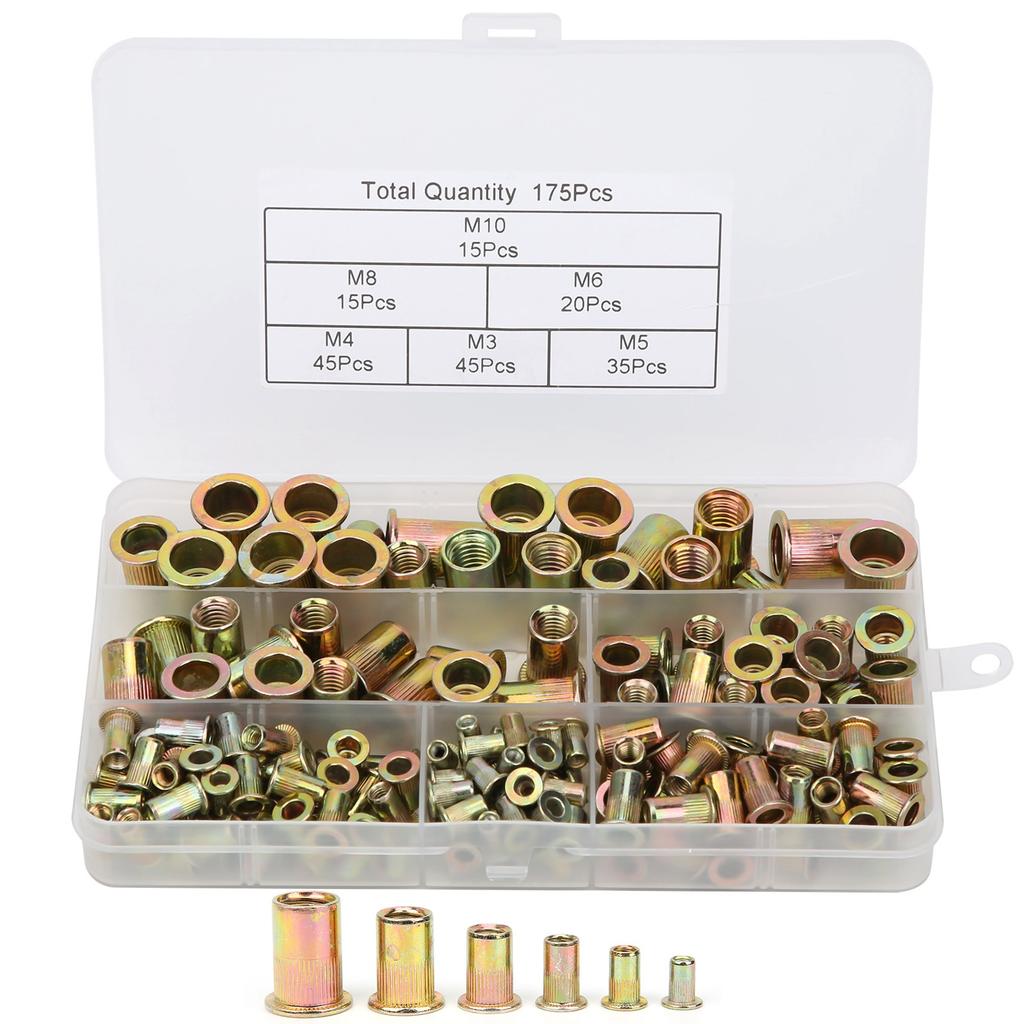 175Pcs Rivet Nut ColorPlated Zinc Steel M3456810 Metric British System Combination
