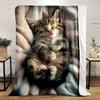 Cute Sleeping Kitten Print Flannel Blanket bedroom Blanket for Livingroom Couch lunch break Soft throw for Friend's festival Gift