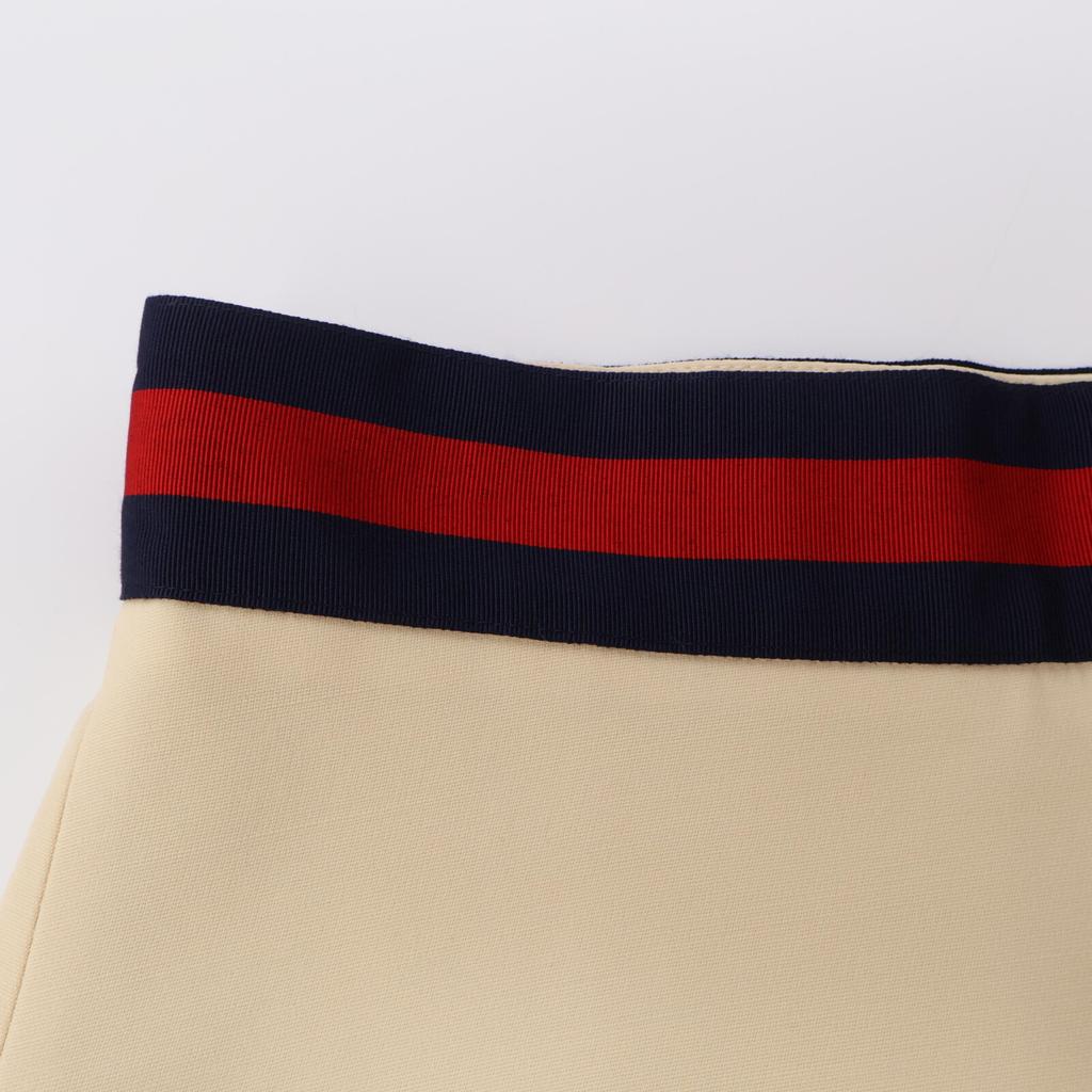 GUCCI 448613 ZHM88 Beige Wool x Silk Grosgrain Web A-line Medium Skirt skirt 38 creamUsed