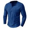 Camiseta Henley Masculina Vintage de Algodão com Manga Longa