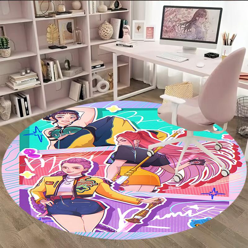 1pc KPop Demon Hunters9 Print Round Carpet Chair Round Carpet Suitable for Bedroom Living Room Home Decorative Carpet