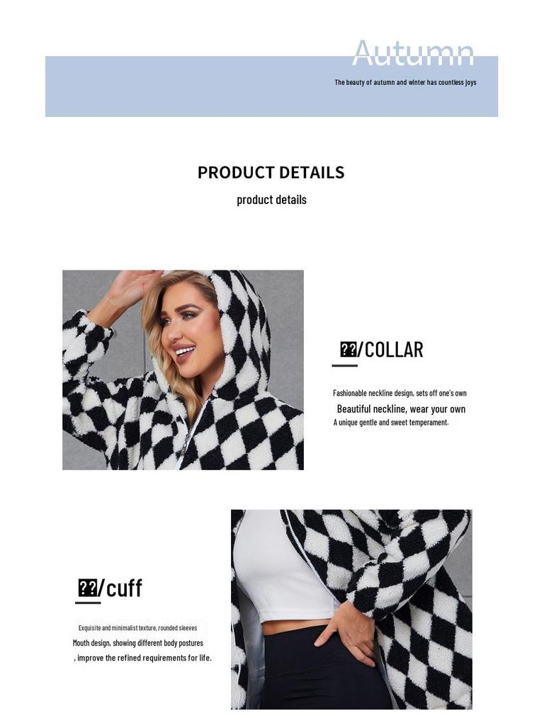 2022 European & American Women's Hooded Faux Fur Plaid Coat