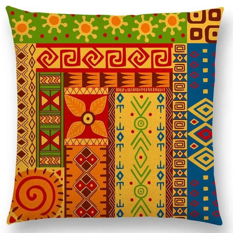 Hot Sale Bestselling African Animal Symbol Block Bohemian Geometric Floral Design Paisley Carnival Mandela Sofa Cushion 45*45cm