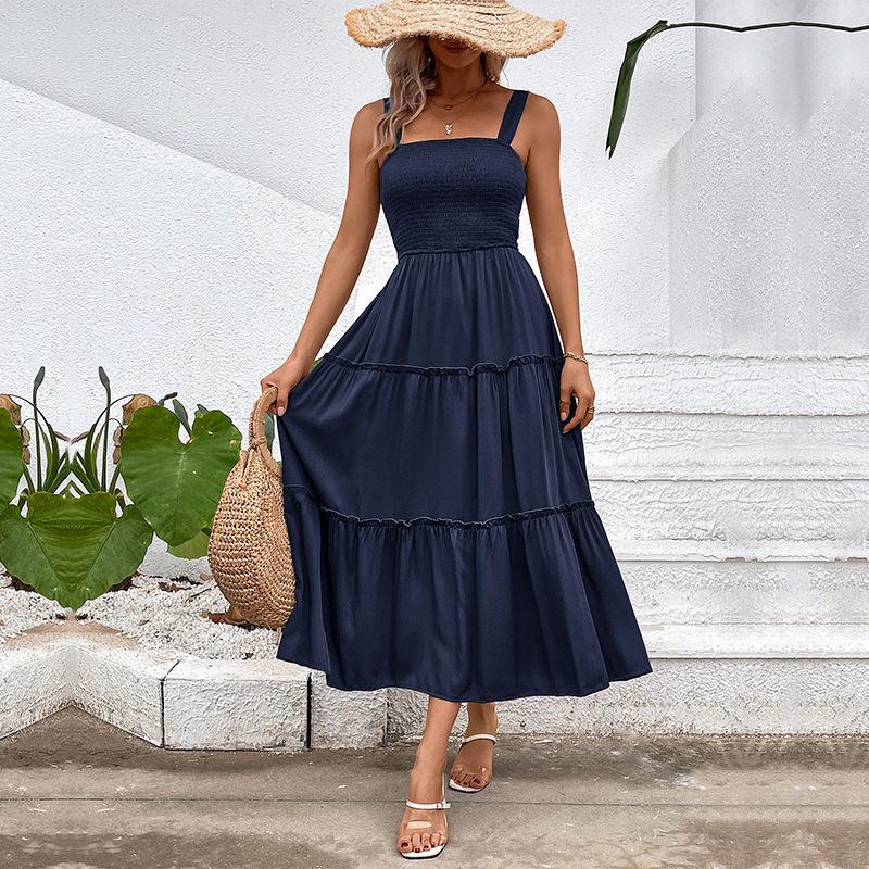 Amazon Foreign Trade Splicing Skirt Summer Cross-border Women's Clothing Europe and the United States Popular To Win Suspender Sleeveless Dress