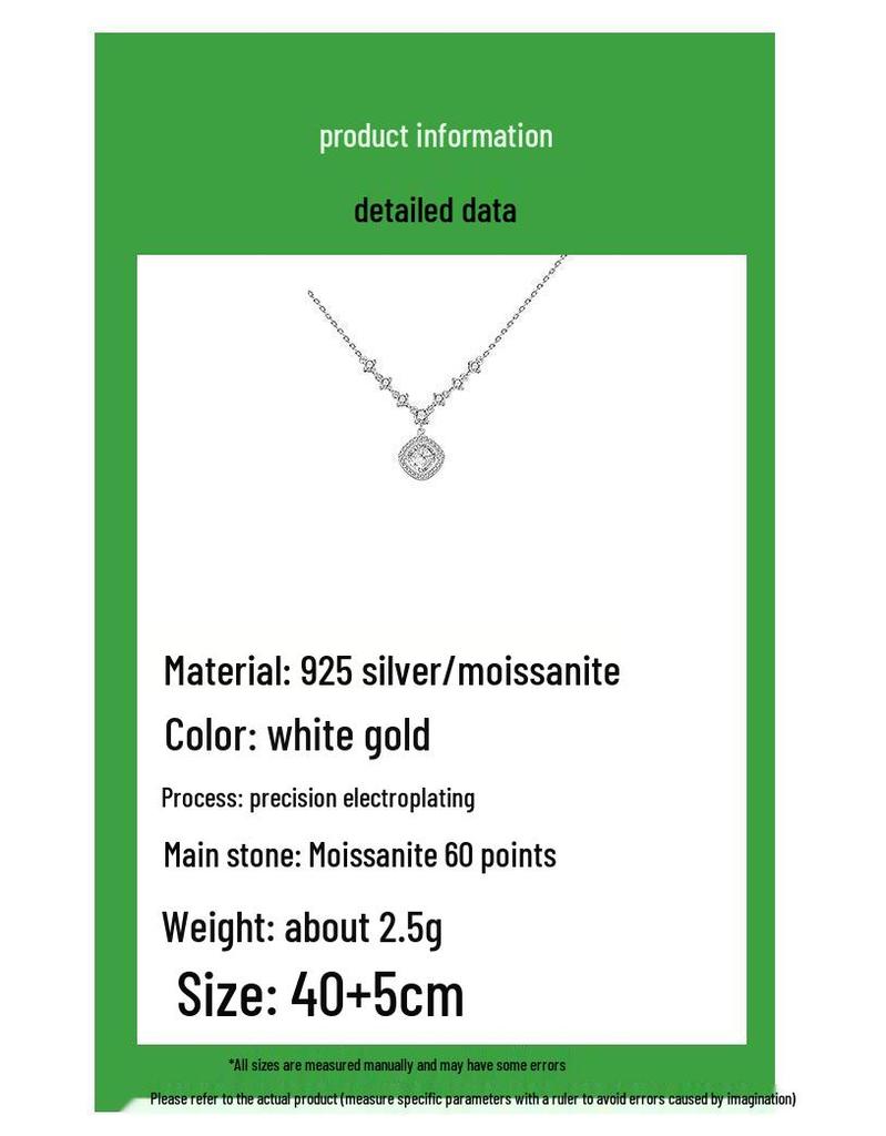 S925 Sterling Silver Moissanite Zirconia Sugar Cube Necklace: Elegant High-End Sweater Chain Gift for Women
