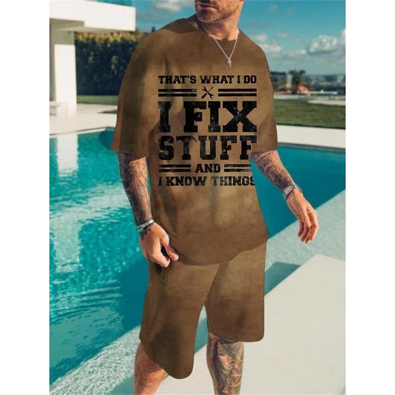 Summer Men's Clothing Letter 3d Print T Shirt Shorts Sets Male Breathable Tracksuits Plus Sized Men's T-shirts Suits Fashion Sportswear Set