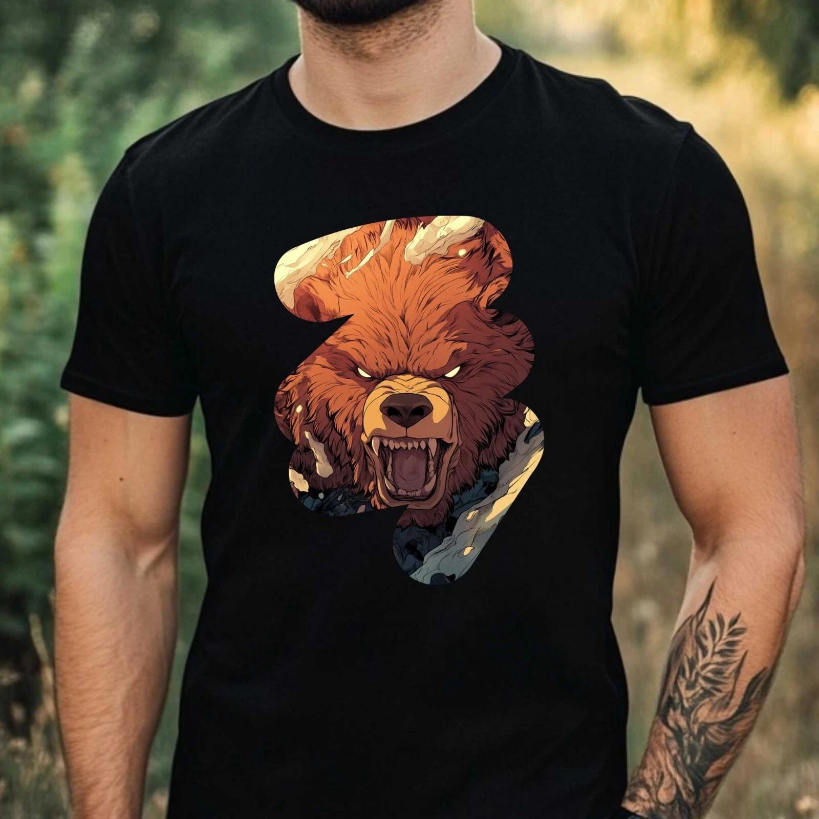 T-Shirt Herren Brennender Bär Motiv Baumwolle Größe XS bis 5XL S