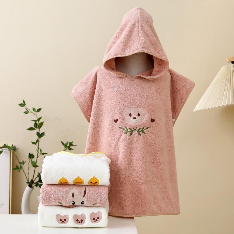 70*140 Coral Fleece Hooded Towel Poncho Kids Bath Robe Baby Shower Absorbent Bathing Wrap