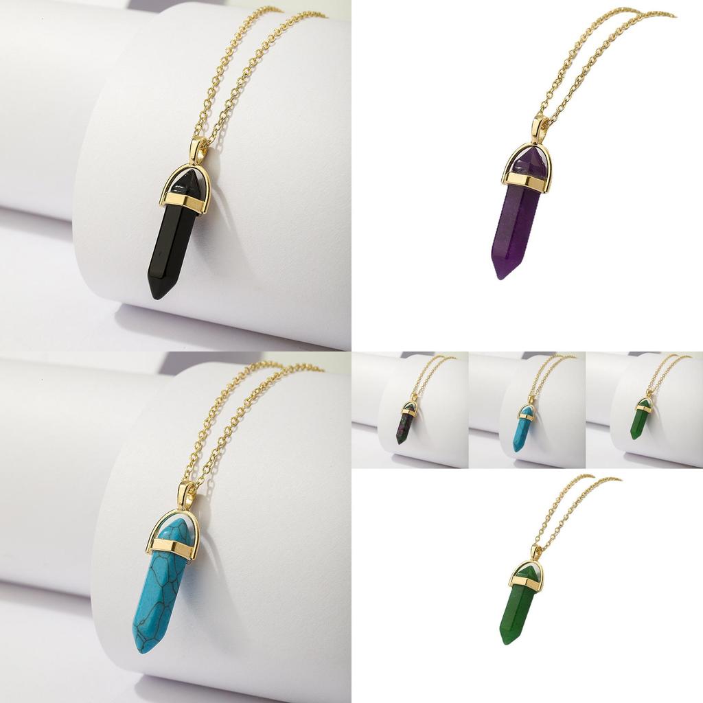 Elegant Geometric Alloy Pendant Necklace With Colorful Natural Stones For All Occasions