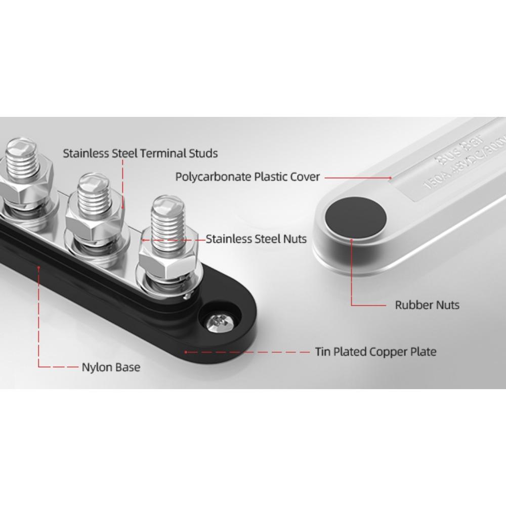 1PC  Bus Bar 12V 150A Mini Power Distribution Block with Cover 4 X 5/16" Posts for Marine Automotive Solar Systems