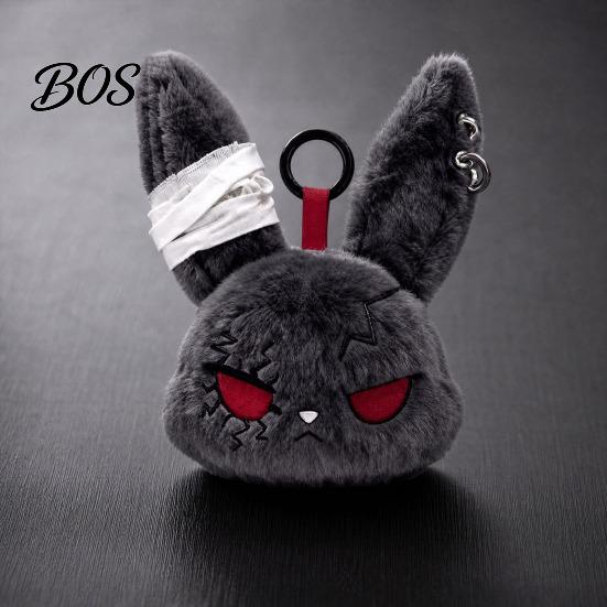 Stress Relief Plush Doll with Metal Hanging Loop, Dark Style Rabbit Pendant Bandage Stitched Keychain Toy, Funny Expression Doll, Collectible Toy Loop