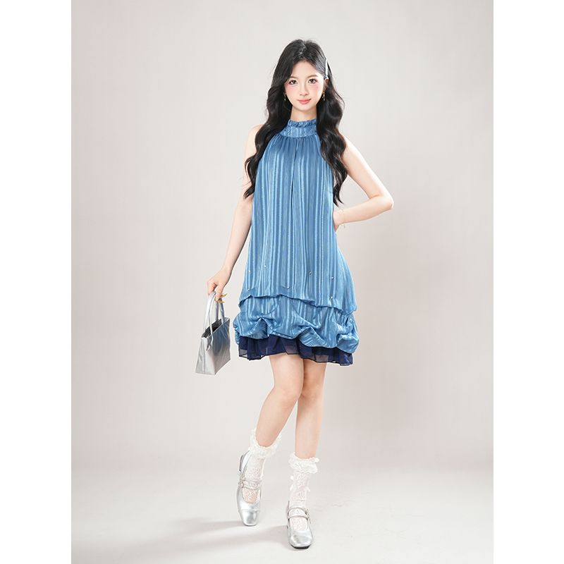 Guzao Qianjin Lace-up Halterneck Dress 2025 Summer New Arrival Small Sweet Cinched Slimming Jumpsuit Skirt