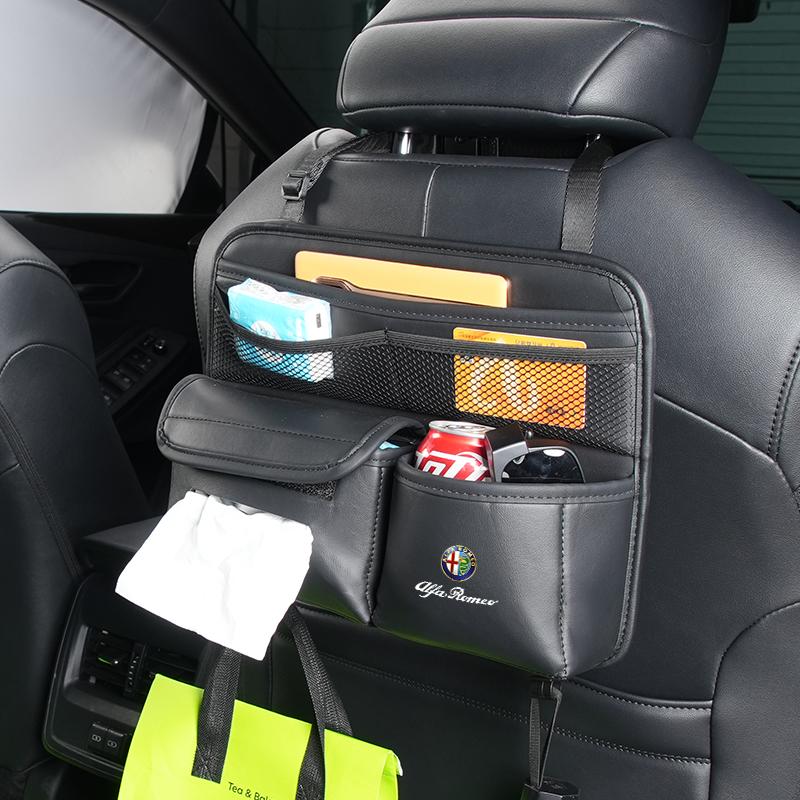 IJOPV1 Leather material car long mesh bag short seat backrest storage bag For Alfa Romeo 159 Giulietta Giulia 147 Mito 156 166 GT F1