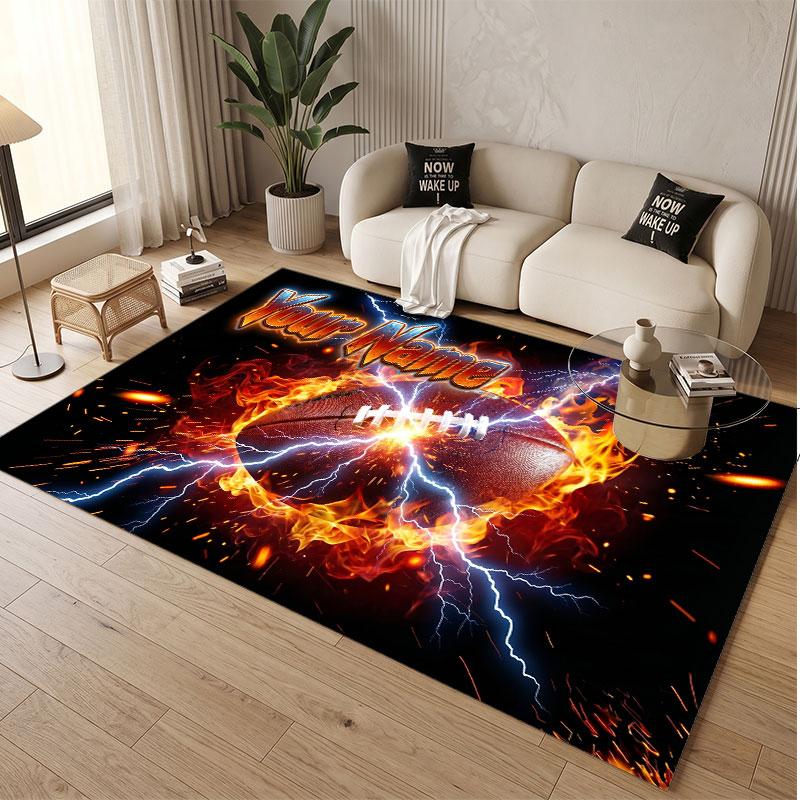American Football Theme Soft Crystal Velvet Rug Custom Name & Text Print Non Slip Floor Rug for Bedroom Living Room