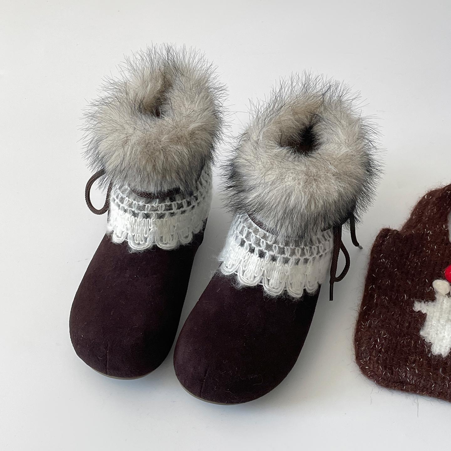 

Winter Vintage Women Fur Lining Snow Boots Concise Thick Sole Slip On Shoes Ladies Outdoor Comfort Warm Cotton Short Booties 35