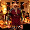 Men's Long Sleeve Shirt with Halloween Print Pattern for Casual Wear