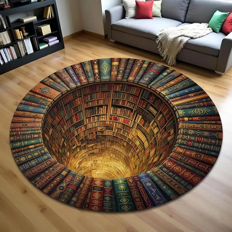 Abyss Canyon Round Rug Optical Illusion Rock Texture 3D Floor Living Room Bedroom Home Decor Modern Living Room