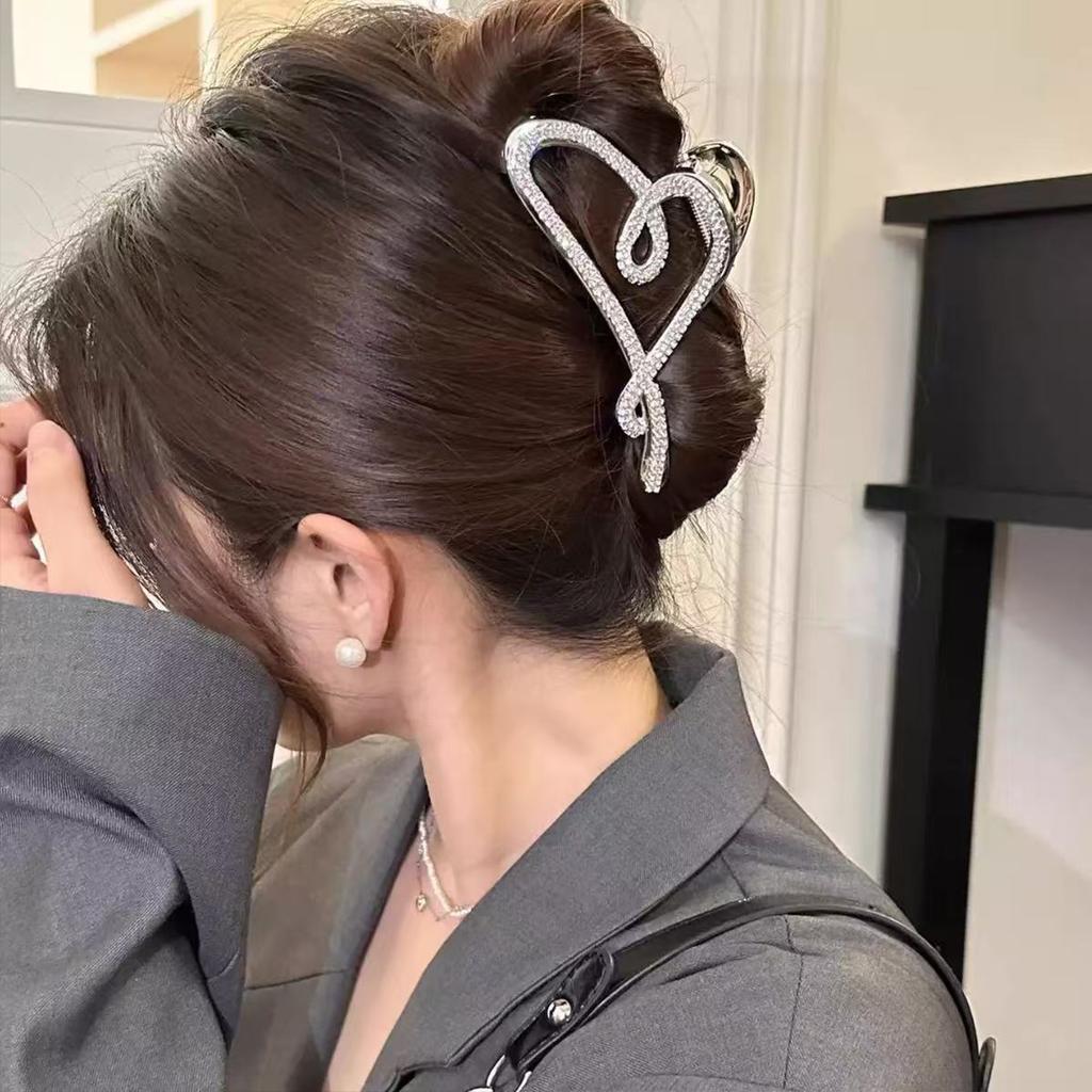 1pc rhinestone pearl hair clip new style heart-shaped sparkling hairpin back of head hair accessory shark clip