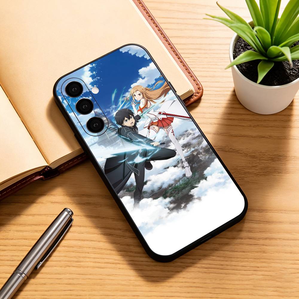 Kirito & Asuna Anime Phone Case For Samsung Galaxy A73,A72,A71,A70,A53,A52,A51,Others Soft Black Cover