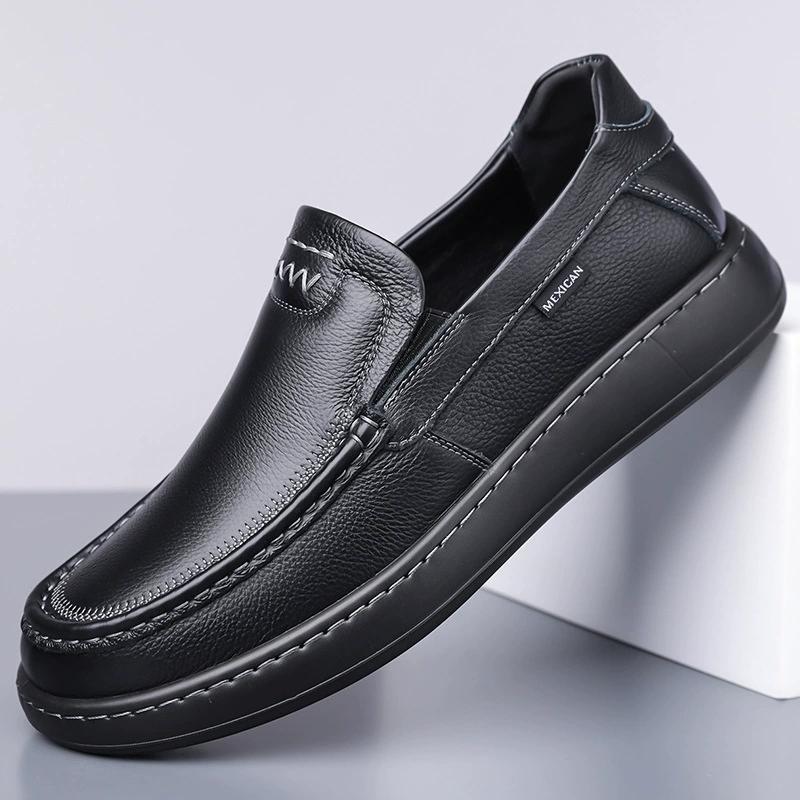 

Hight Quality Casual Leather Shoes For Men New Platform Walking Brown Sneakers Male British Style Loafers Yuppie Men 38 чорний