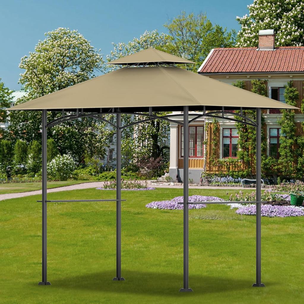 Grill Gazebo Replacement Canopy Top, 5'x8' Gazebo Roof Top Double Tiered Replacement Canopy Roof, Grill Shelter Cover Roof Fit for Gazebo Model