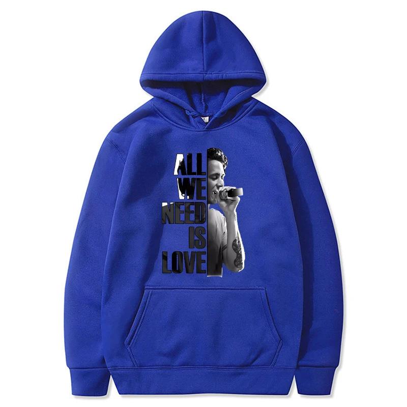 Autumn Letter "All We Need Is Love" and Singer Pattern Printed Hoodies Casual Sports Long Sleeved Men's and Women's Unisex Hooded Sweatshirts