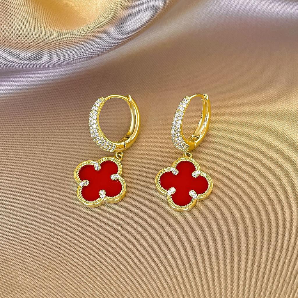 Luxury Four-leaf Clover Earrings - Elegant Women's Ear Cuffs Studs
