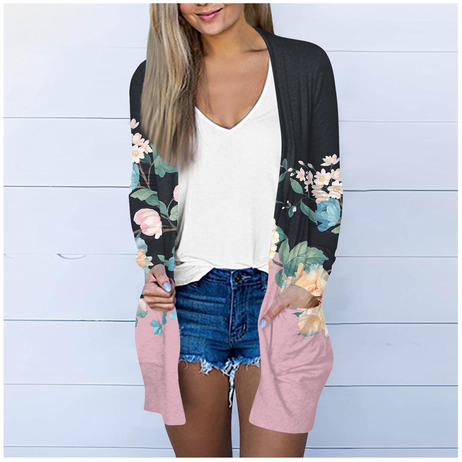 

Женская модная свободная повседневная куртка-кардиган средней длины с длинными рукавами и принтом, топ XXXXL розовый