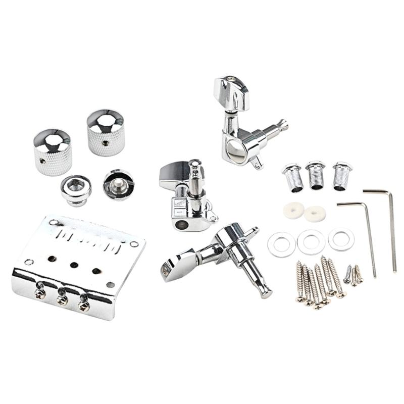 Practical 3 Strings Guitar Bridge Set Guitar Saddle Bridge with Screw Control Knob Wrench Guitar Replacement Accessories