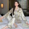 Silky Ice Silk Pajamas Women'S Spring And Autumn Cartoon Jiyika Wow Small Eight Long-Sleeved Casual Loungewear Two-Piece Set