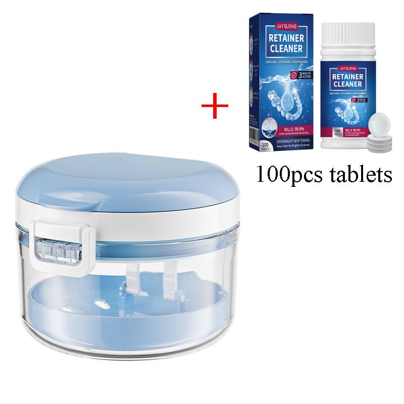 2 in 1 Multi-layer Denture Retainer Case with Magnetic Cap Cleaning Storage Box with Cleaning Brush No-Leak Oral Orthodontic Box