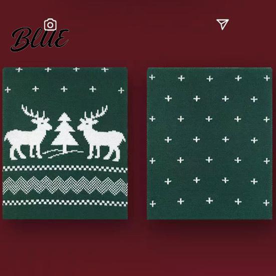 Winter Warm Knitted Scarf for Women Reversible Fair Isle Snowflake Reindeer Holiday Scarf Soft Long Wrap Christmas Festive Accessories Elk