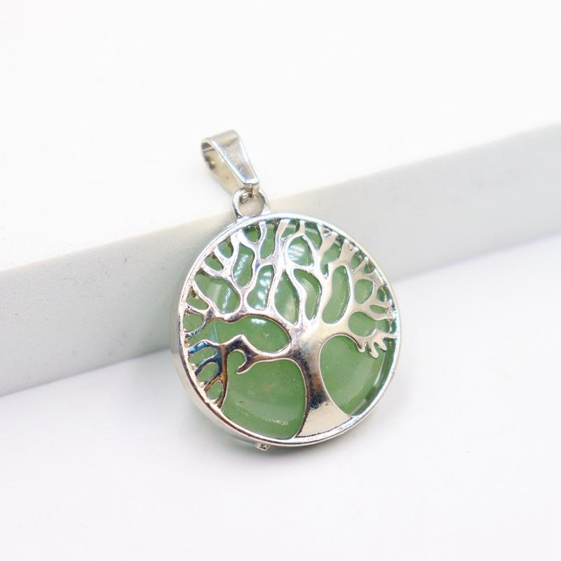 JMXD-Tree of Life Pendant Necklace Round Natural Stone Retro Fortune Tree  Hollow Peace Tree Necklace