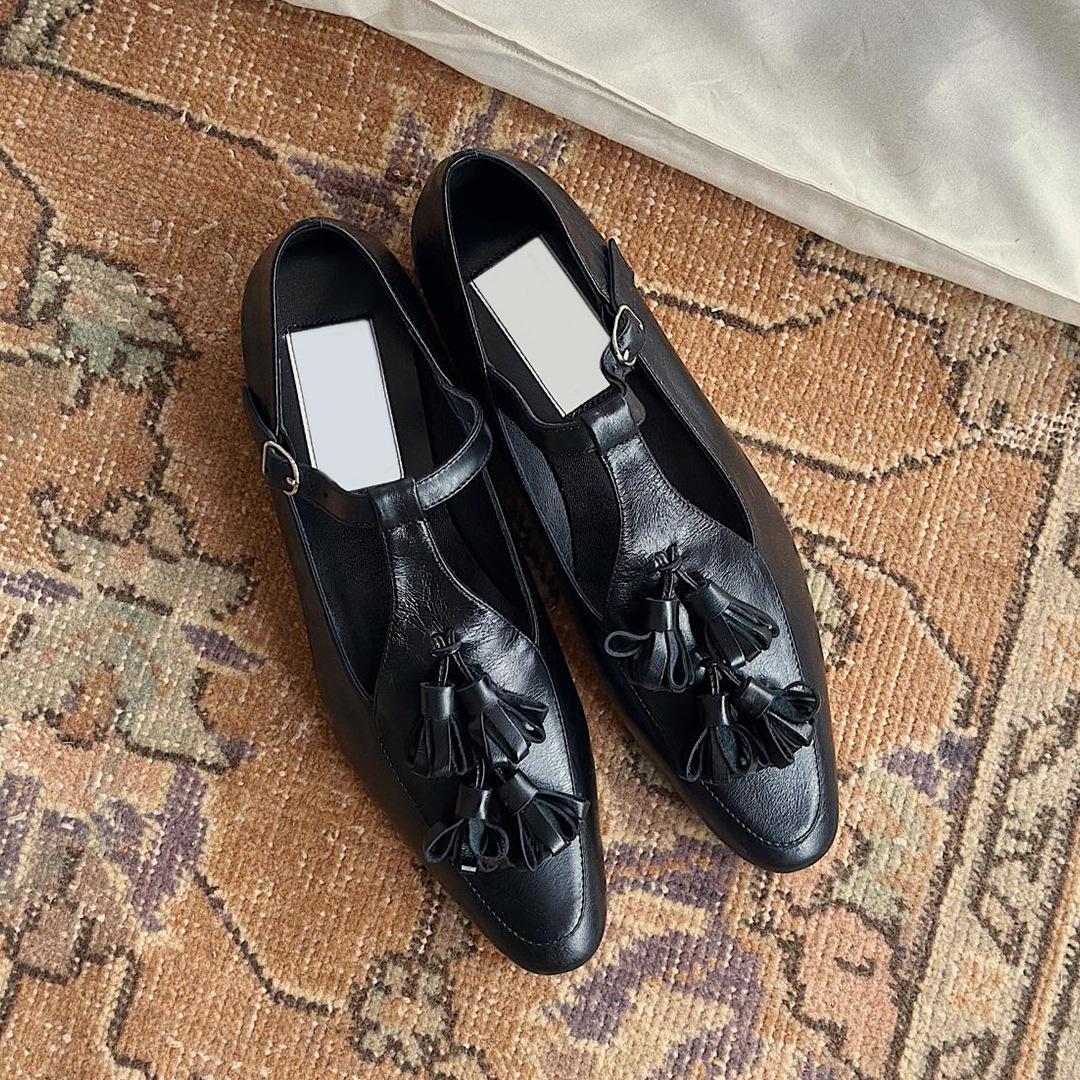 

Обувь из овчины, остроносые балетки, женская нишевая, высококлассная, Т-образная с бахромой, кожаная, ретро, туфли Мэри Джейн 40