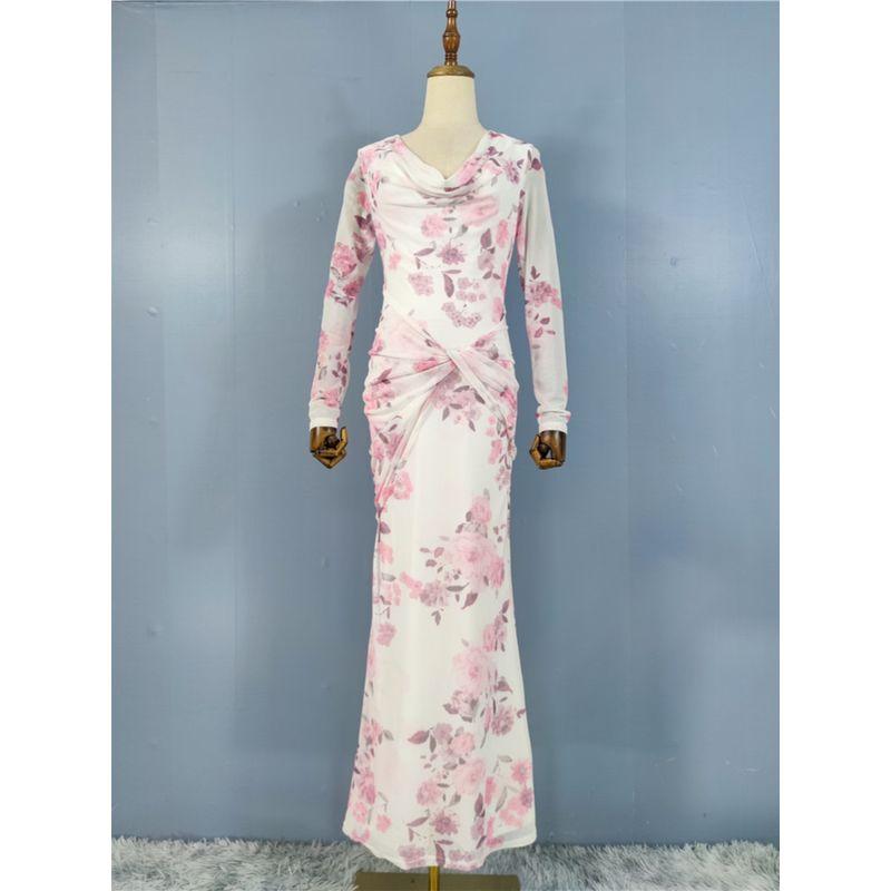 Export Single French Fashion Sexy Sexy Swing Collar Unique Exquisite Printed Mesh New Chinese Style Silm Dress Female